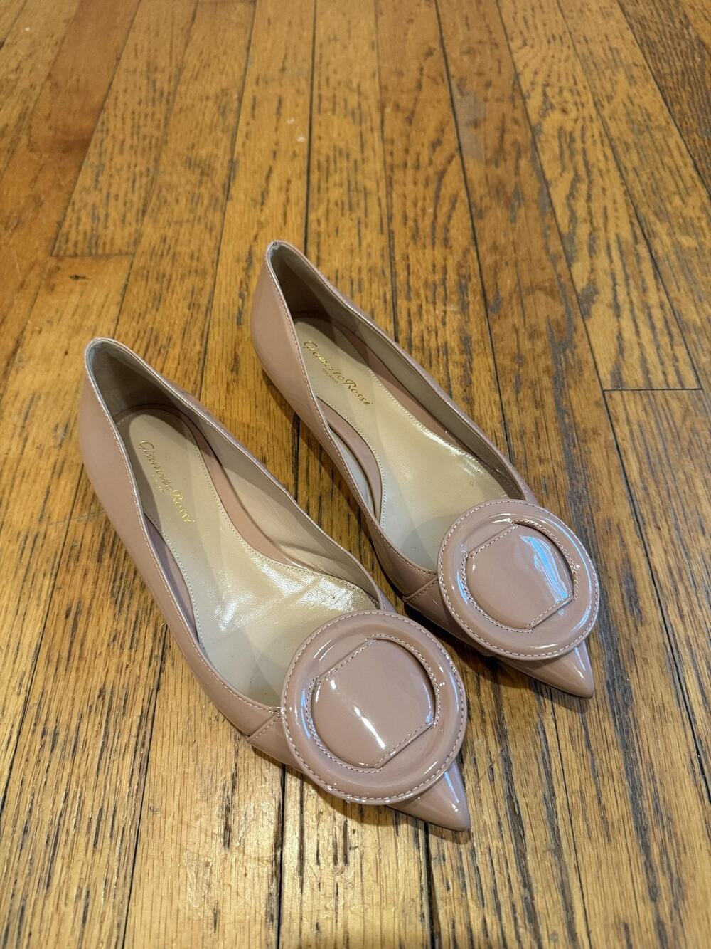 Gianvito Rossi Shoes Womens Size 37 Nude Patent Buckle Pointed Flats Made Italy